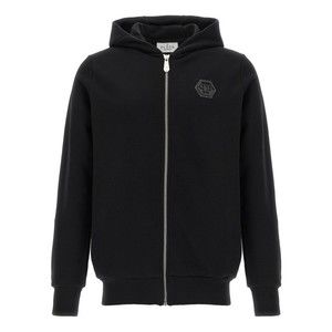 Philipp Plein Sleek Black Fleece Hoodie With Logo Patch - NWT